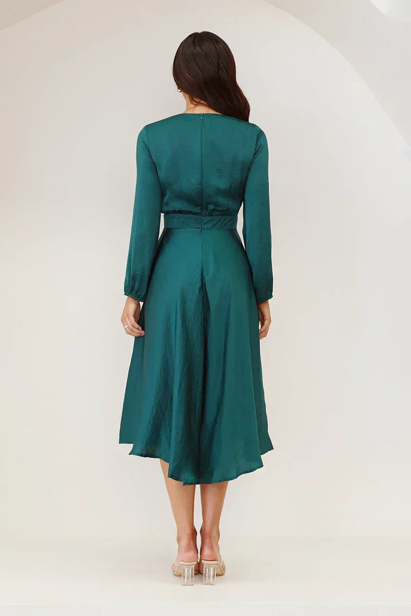 Bow Detail Long Sleeve Midi Dress for Women