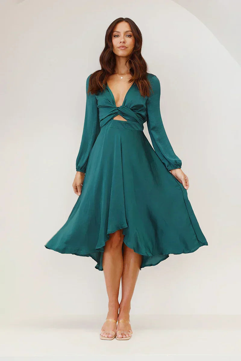 Bow Detail Long Sleeve Midi Dress for Women