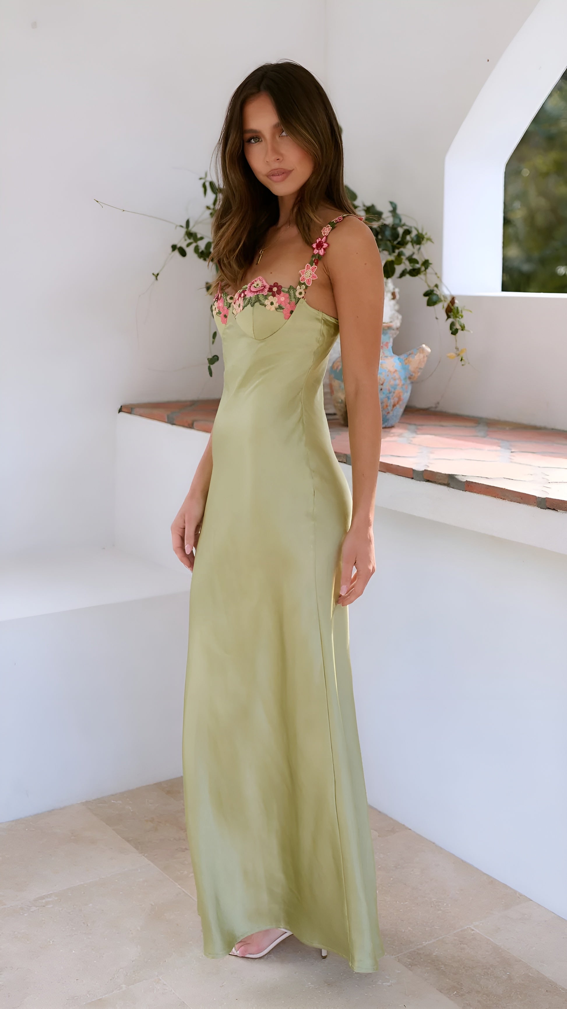 Embroidered Floral Maxi Dress for Women