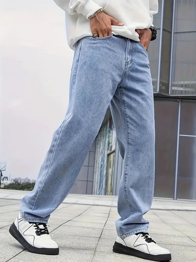 Casual Straight Leg Light Washed Men's Jeans