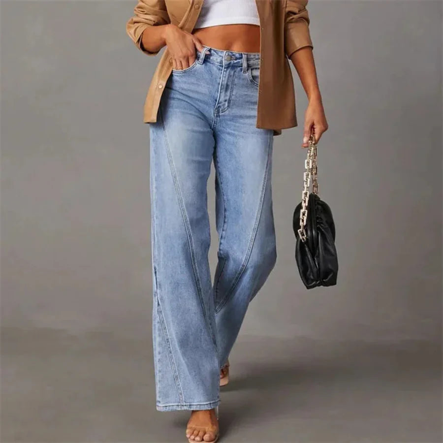 Classic Rise Straight-Leg Denim Trousers for Women